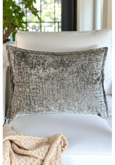 Kırlent İthal Kadife Kumaş - 35x50cm Yumuşak Dokulu Dekoratif Özel Tasarım Kırlent Kılıfı Açık Gri