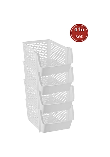 Flosoft 4 Katlı Ayrılabilir Mutfak Banyo Raf Buzdolabı Düzenleyici Organizer 4 Adet Beyaz