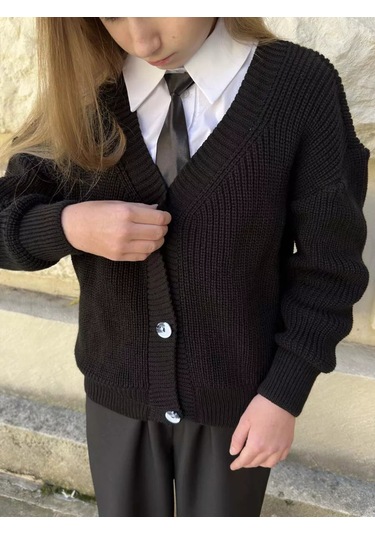 İ-sheep Okul Kazağı Düğmeli Sıcak Kardigan 177733025 Siyah
