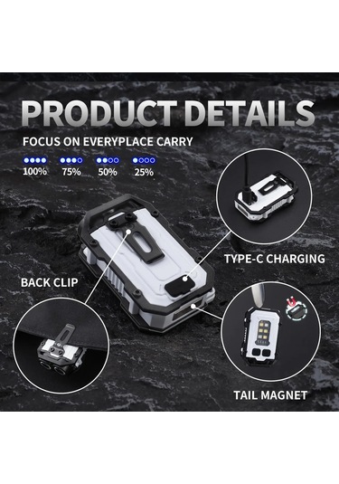 Yüksek Güç Edc Anahtarlık Usb Şarj Edilebilir Led El Feneri Siyah