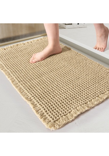 Yifomall Banyo Girişinde Kullanım İçin Anti Kayma, Su Emer, Makine Yıkama Uygun Modern Vafli Desenli Kahverengi Banyo Battaniyesi Diğer