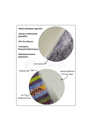 Ky7005 Multi Saçaksız Dijital Oval Halı Kaymaz Yıkanabilir Mutfak Antre Salon Halısı