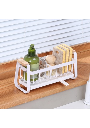 Homyl Mutfak Lavabosu Için Süngerlik Karbon Çelik Lavabo Rafı Beyaz