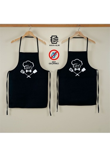 Beautiful İkili Paket Sıvı Geçirmez Su Geçirmez Mutfak Önlüğü Siyah2