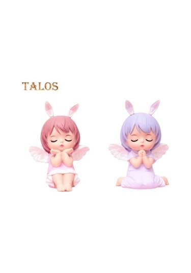 Mor Melek Kız Heykeli Tavşan Kulaklar Kek Topper Vinil Roman Karikatür Melek Kız Heykeli Masa Süsü Ev Gereçleri