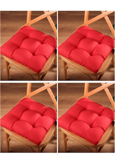 Altınpamuk Altınpamuk 4'Lü Lüx Pofidik Kırmızı Sandalye Minderi Özel Dikişli