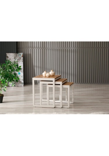 Sehpol Üçlü Zigon Sehpa 50x40x52/45x40x46/40x40x40 Beyaz