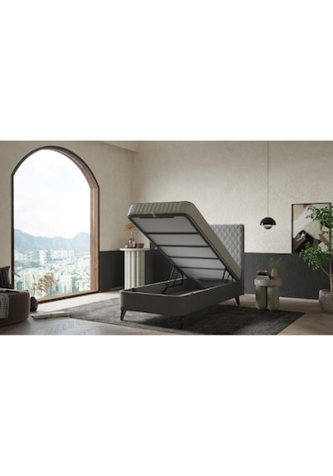 Ortopedik Lüx Yatak Baza Başlık Seti - Antrasit 90 x 190 CM