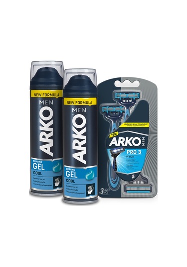 Arko Men T3 Pro3 Tıraş Bıçağı 3'lü + Tıraş Jeli Cool 2 x 200 ML