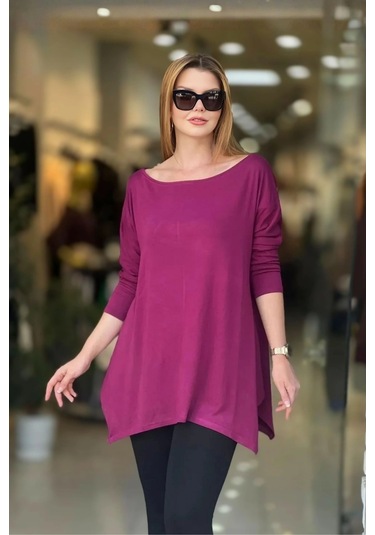 Kayık Yaka Asimetrik Bluz Mürdüm