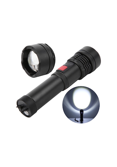 Alüminyum Alaşımlı Küçük Ve Kompakt Dış Mekan El Feneri 5 Vites Pil Göstergesi Taşınabilir Meşale Profesyonel Üretim Siyah