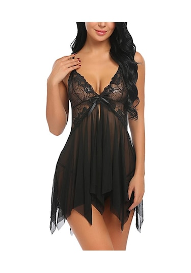 Kadın Seksi Siyah Tül Babydoll Gecelik 15500 Siyah