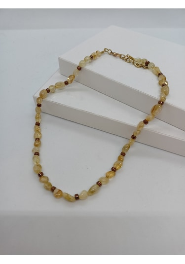 Balık Hediyelik Sitrin ve Hematit Taşı Doğaltaş Özel Tasarım Kolye Krem