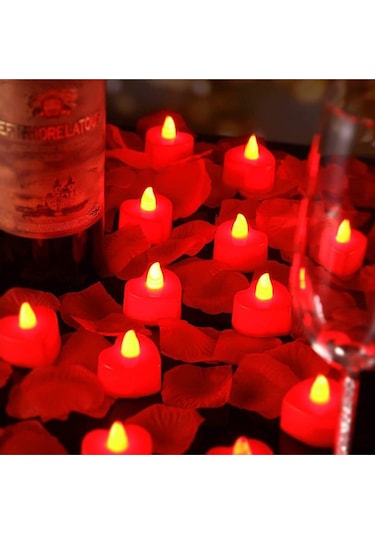 12 Adet Kalpli Led Mum Tealight Mum Kırmızı Işık Pilli Piller Dahil
