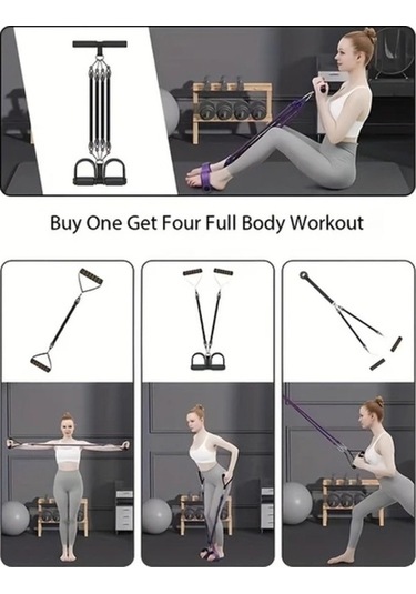 Pazly 1 Adet 4 Ü 1 Arada Ayarlanabilir Dirençli Germe Lastiği Pedallı Kollu Mekik Tüm Vücut Egzersiz Kiti, Evde Kullanım İçin Gül Kırmızısı Siyah Altın Renkli, Kadınlar Günü Hediyesi Altın