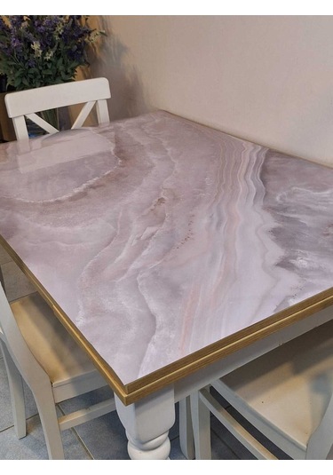 Kalın Pvc Masa Koruyucu 1.2 Mm Mika Örtü, 70 Cm En, Mermer Desen Çok Renkli