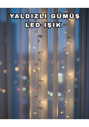 Gümüş Yaprak Tasarımlı Led Işık Pilli Ev Vitrin Dekoru