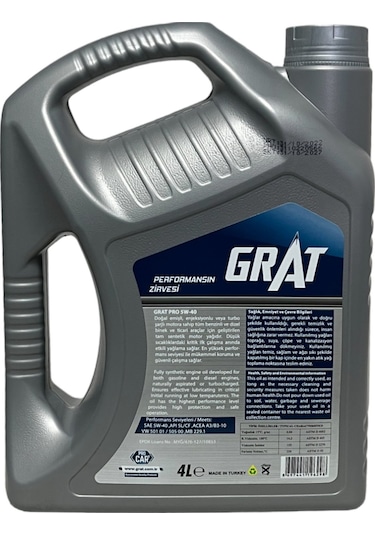 Grat Pro 5W-40 Tam Sentetik Motor Yağı 4 L