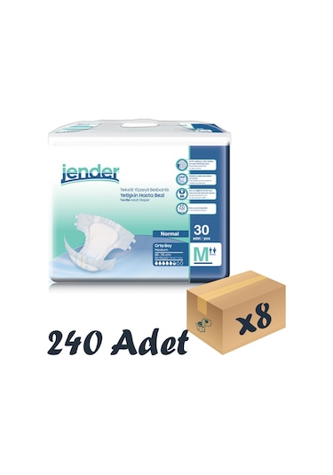 Jender Tekstil Yüzeyli Bel Bantlı Yetişkin Hasta Bezi M 30'Lu 8 Paket 240 Adet