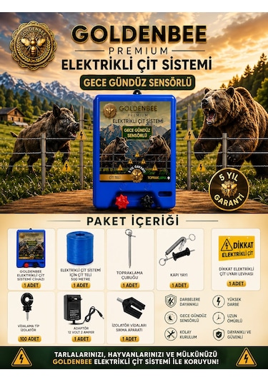 Goldenbee Start Kit Elektrikli Çit Sistemi Domuz Ve Ayı Kovucu 500mt Adaptörlü Model Set-101