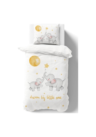 Organik Tek Kişilik Nevresim Takımı 160x220 - Hayalperest Fil Renkli