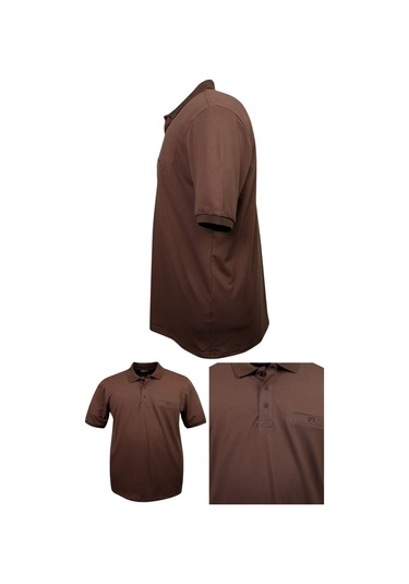 Erkek Büyük Beden 115 - 155 Kilo Arası Uygun Bedenli Likralı Pike Polo Yaka Cepli Tişört Kahverengi