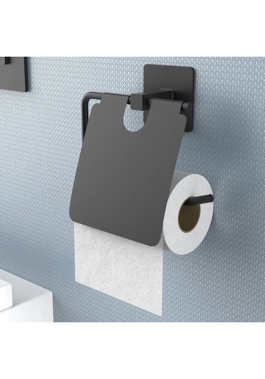 Zmc Bilişim Kendiliğinden Yapışkanlı Siyah Paslanmaz Metal Kapaklı Tuvalet Kağıtlığı Aparatı Çok Renkli