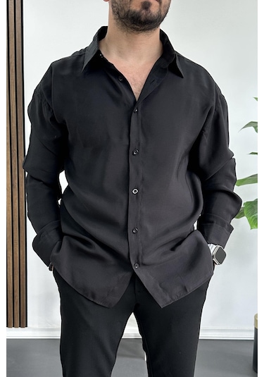 Erkek Salaş Modal Kumaş Gömlek Siyah Edw267 Siyah