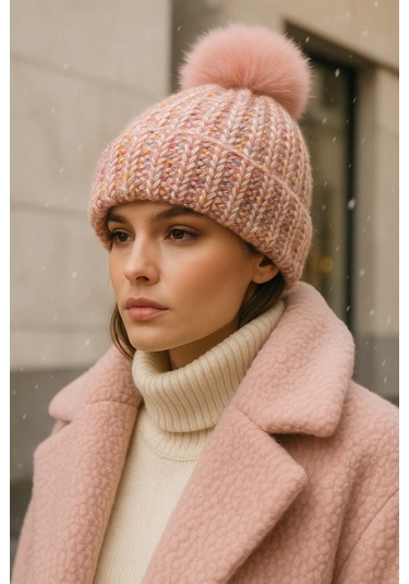 Ponpon Detay Kadın Bere Rkş-1142 Pudra Pudra