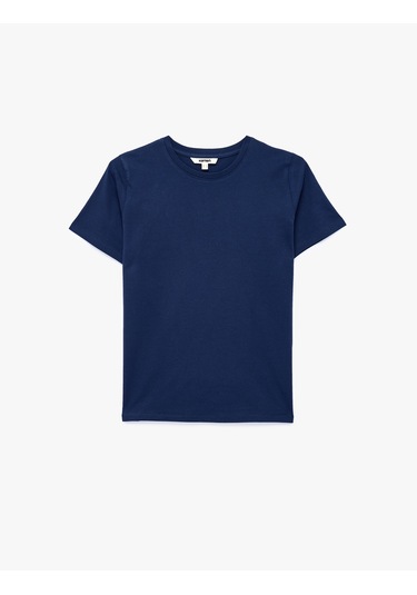Koton Regular Fit Pamuklu Kısa Kollu Bisiklet Yaka Basic Tişört Lacivert 6sak60004ek