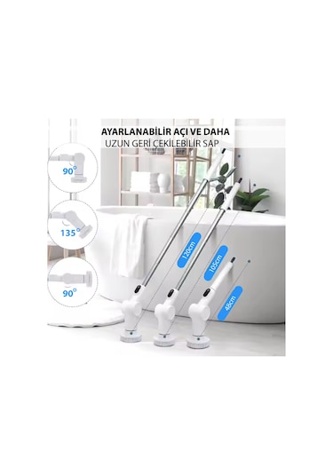 K500 Çok Amaçlı Şarjlı Elektrikli Temizlik Fırçası Uzayabilir Gövde, Zengin Başlık Seti, Ipx6 Su Geçirmezlik