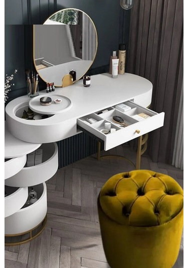 Most Hallow Kapitoneli Sandıklı Puf 07 Hardal Kadife Kumaş Evini