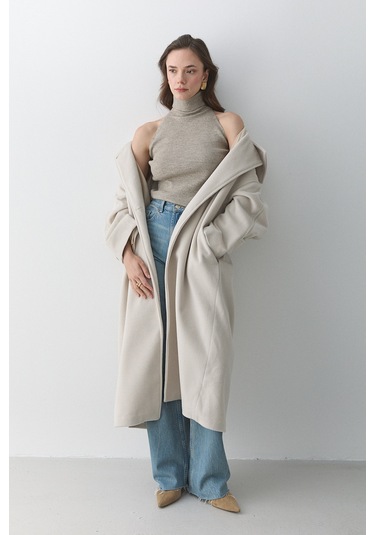 Taş Vittoria Düğmeli Yaka Kaban - 2511 Taş