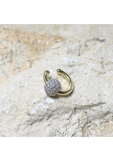 Yuvarlak Zirkon Toplu Earcuff Gold