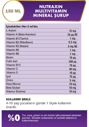 Multivitamin & Mineral Şurup 150 Ml - L-Arginin, Çinko, A,C,D,B Kompleks, Beta Glukan, Karamürver