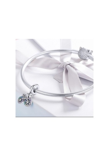 Fastbuy S925 Ayar Gümüş Bisiklet Kolye, Renkli Zirkon Boncuklu, Dıy Charm Bilezik, Çok Renkli Kolye Aksesuar Çok Renkli