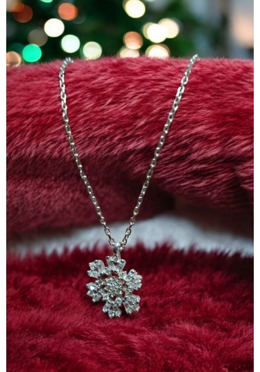 Modagümüşevi 925 Ayar Gümüş Baget Taşlı Kar Tanesi Kolye, Gümüş Kadın Kolye, Kar Tanesi Kolye