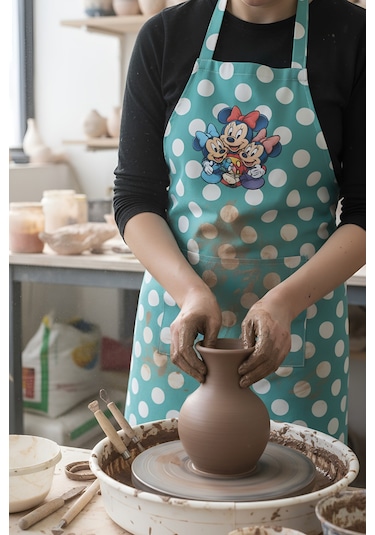 Su Yeşili Gabardin Puantiyeli Kumaş Mutfak Aşçı Önlüğü Master Chef Su Yeşili