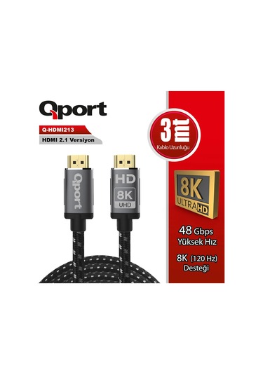 Qport Q-hdmı213 3m Hdmı 2.1v 8k Örgülü Altın Uçlu