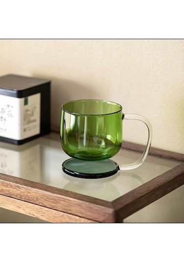 Qerhome Borosilikat Cam Renkli Cam Kahve Cappuccino Kupası 350 Ml Şeffaf