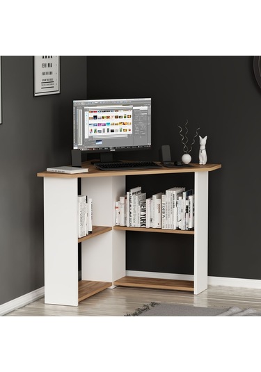 Corner Köşe Çalışma Masası Bilgisayar Masası Ofis Masası Kemençe - Beyaz