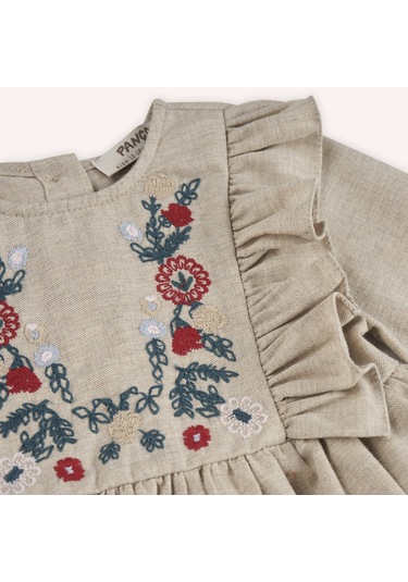 Kız Çocuk Nakış Detaylı Elbise Bej 2421gb26026-4909 001