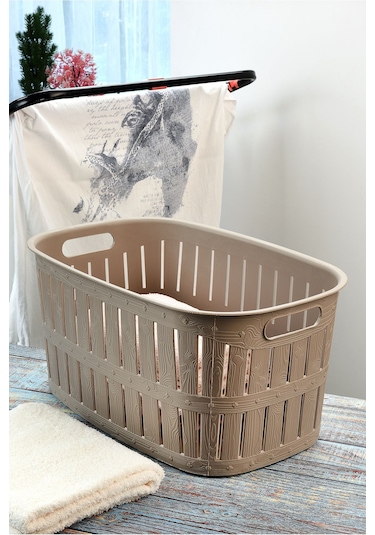 Conforline Kulplu Temiz Çamaşır Sepeti & Sele Cappucino Kahve