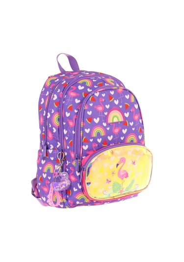 Kaukko Kids Üç Gözlü Kız Çocuk Okul Sırt Çantası Flamingo Nakışlı Ve Baskılı - L5226 Pembe - Mor