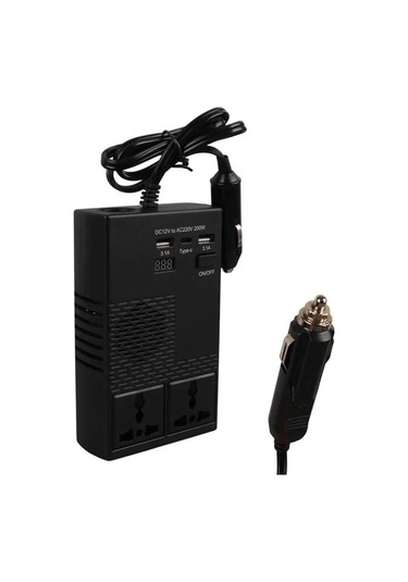 Olesson 1664 Dc 12-24v 200w Oto Araç Power İnverter 1x Çakmak Girişi - 1x Type-c - 2x Usb - 2x 220v