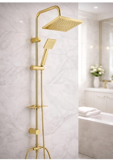 Eshome Gold Kare Robot Duş Seti Yağmurlama Gold Tepe Duş Seti Altın