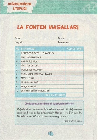1. Sınıf Okuma Seti La Fonten Masalları 10 Kitap + Değerlendir...