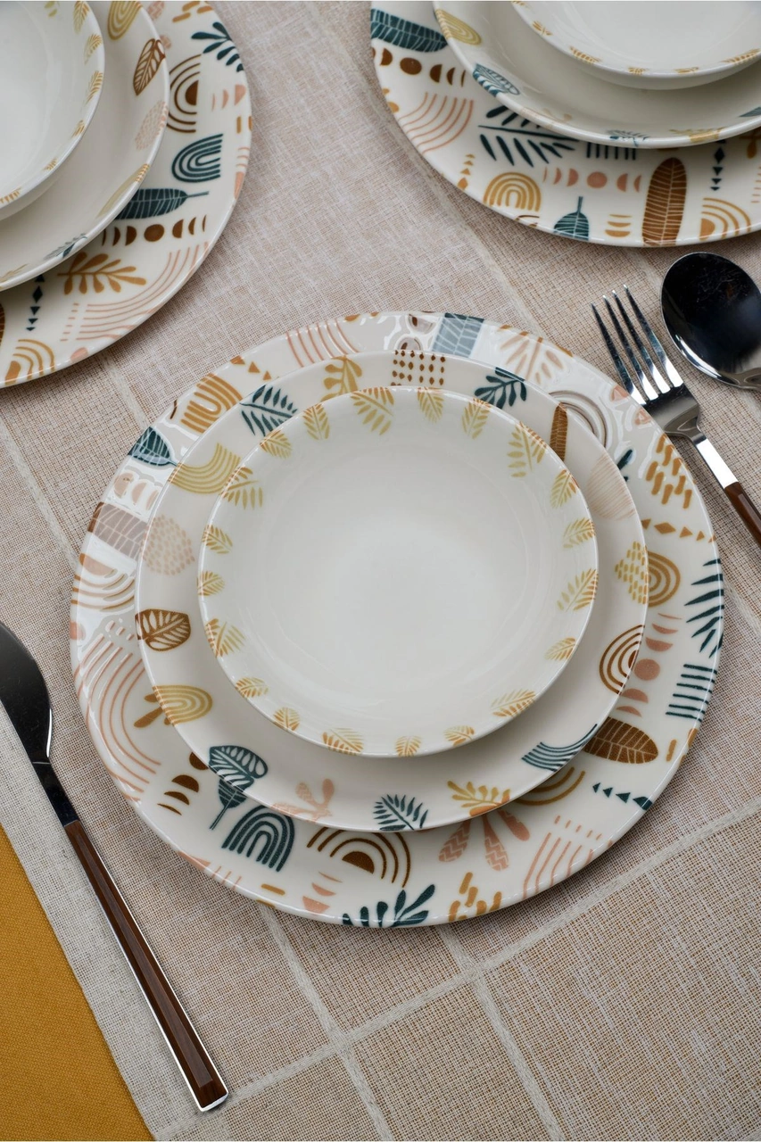 Başak 18 Parça 6 Kişilik Porselen Yemek Takımı Kırık Beyaz