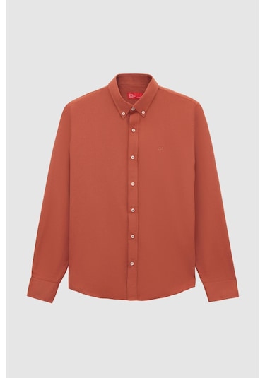 Ds Damat Slim Fit Tarçın Oxford Düğmeli Yaka Kolay Ütülenebilir Nakış Detaylı Pamuklu Gömlek 4hc02ort03265 T30