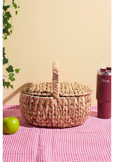 Cliento Hasır Kapaklı Piknik Sepeti 36x30 Cm Kahverengı Kahverengi